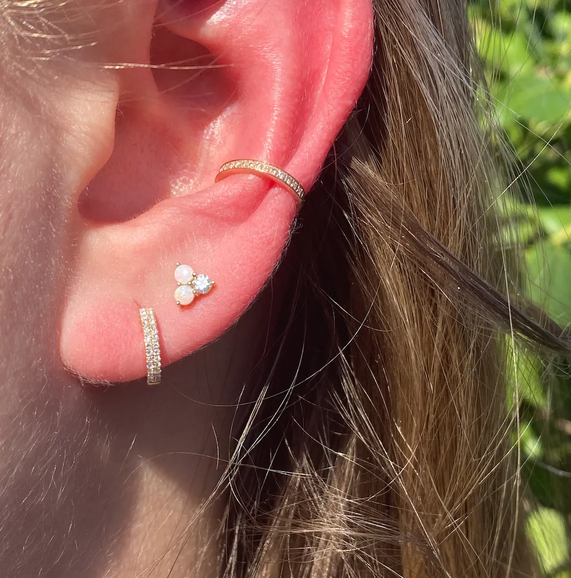 OPAL AND DIAMOND TRILLIUM STUDS