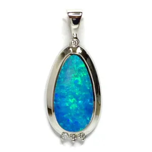 Opal Pendant Pear Shape Inlaid Design with .14ctw Round Diamonds