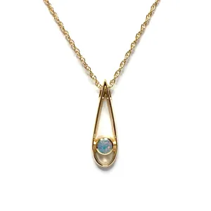 Opal Pendant Round Inlaid Open Tear Drop Design