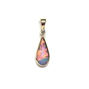 Opal Pendant Tear Drop Inlaid Design with .02ct Round Diamond