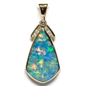 Opal Pendant Tear Drop Inlaid Design with .15ctw Round Diamonds