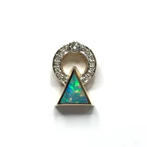 Opal Pendant Triangle Inlaid with .16ctw Round Diamond Halo