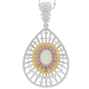 Oval White Opal Sterling Silver Pendant with Sapphire Accent