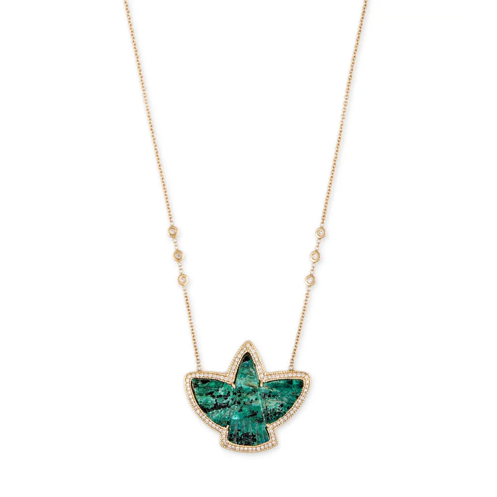 PAVE CHRYSOCOLLA THUNDERBIRD 6 DIAMOND NECKLACE