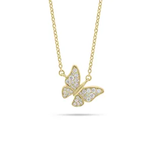 Pave Diamond Fluttery Butterfly Pendant Necklace