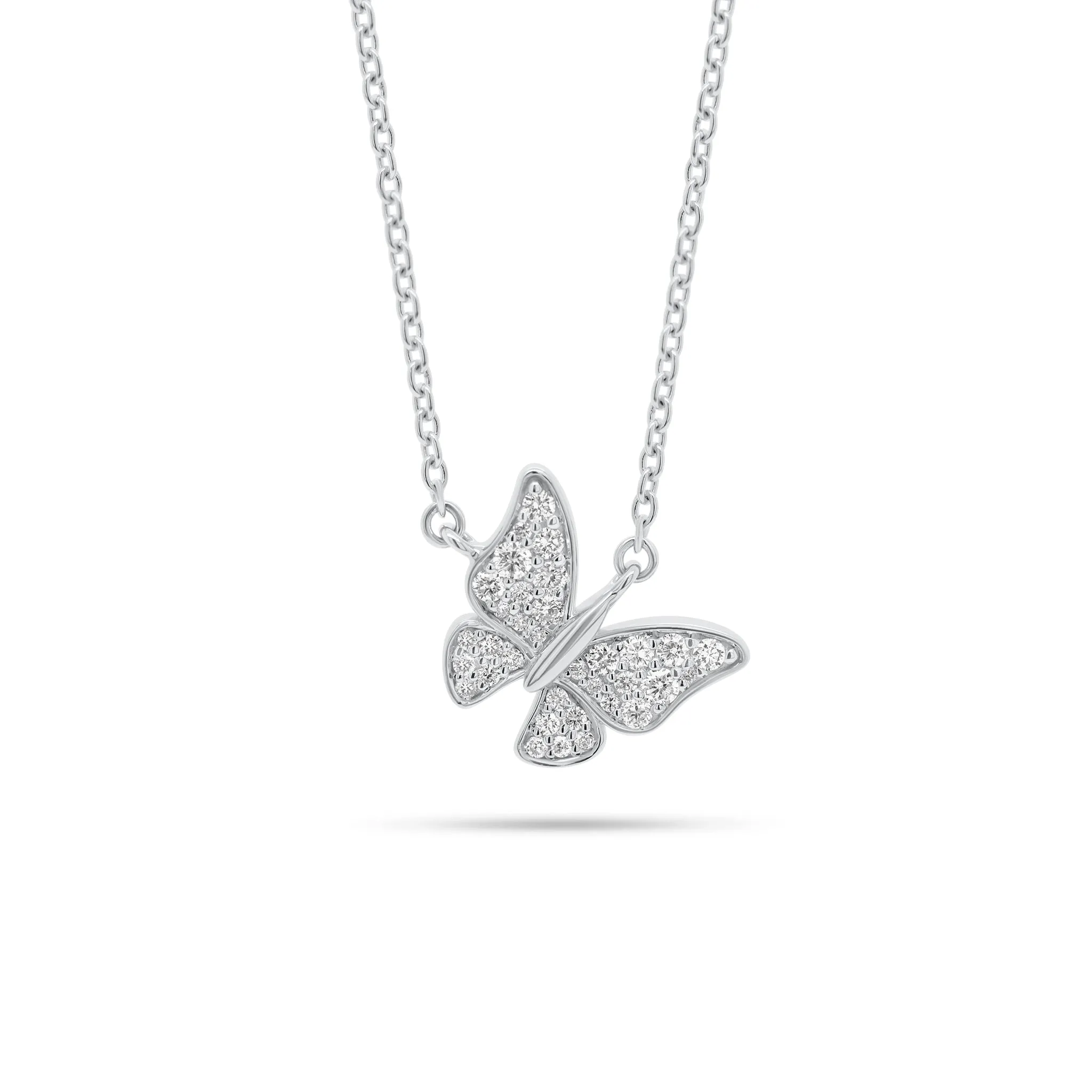 Pave Diamond Fluttery Butterfly Pendant Necklace