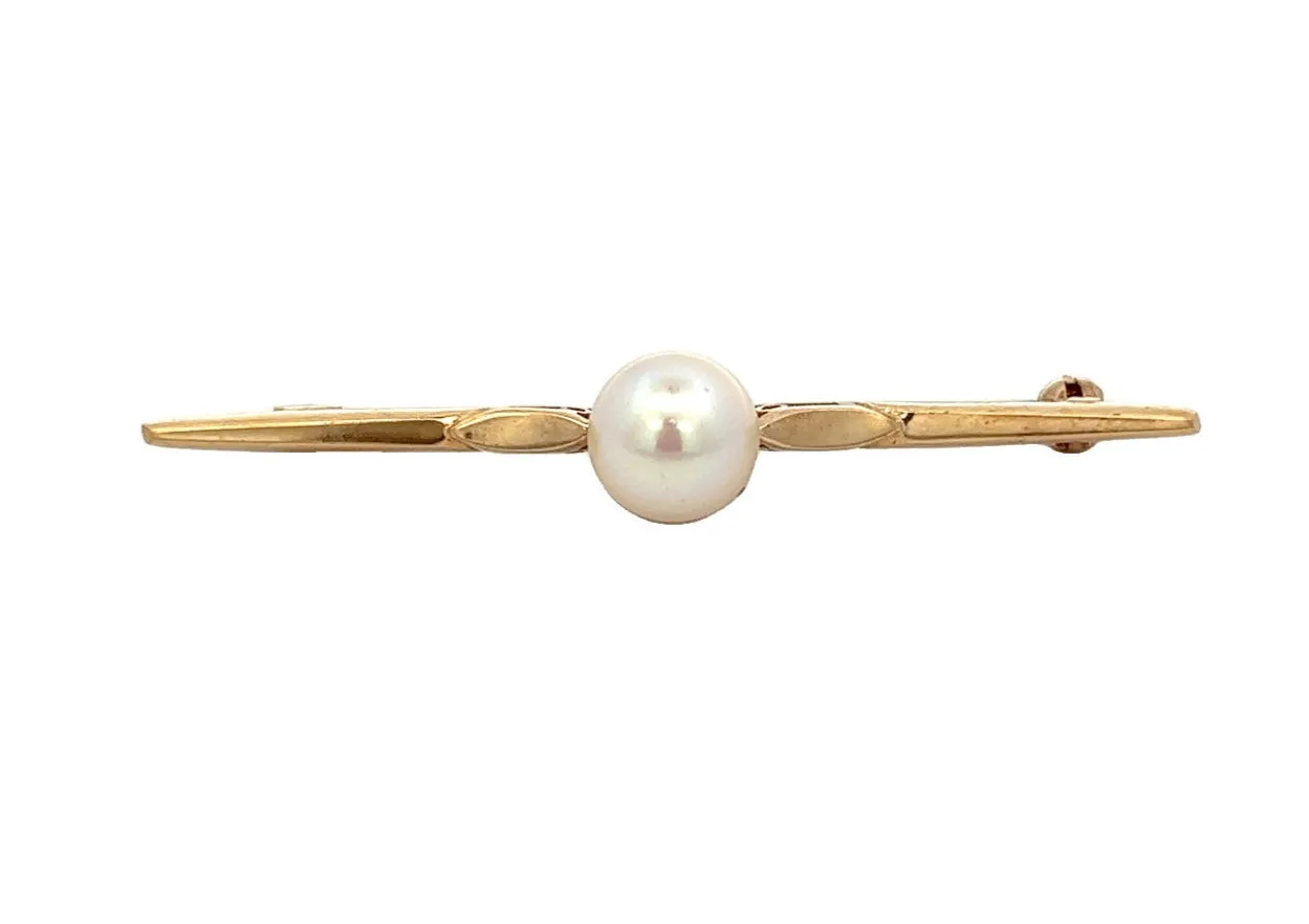 Pearl 9ct Yellow Gold Bar Brooch