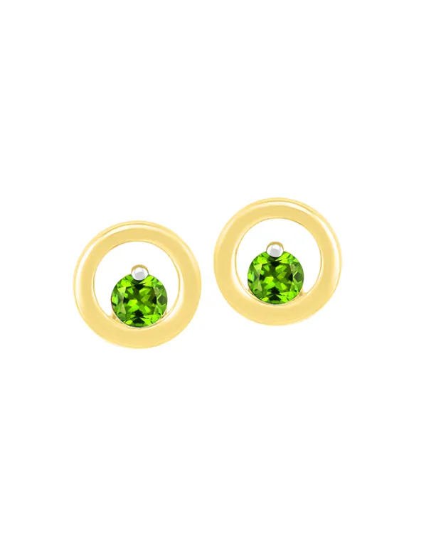 Peridot Earrings - 10ct Yellow Gold Peridot Circle Stud Earrings - 786597