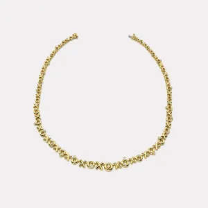 Petite All Gold Graduated XO Necklace with 1.25cttw Diamonds