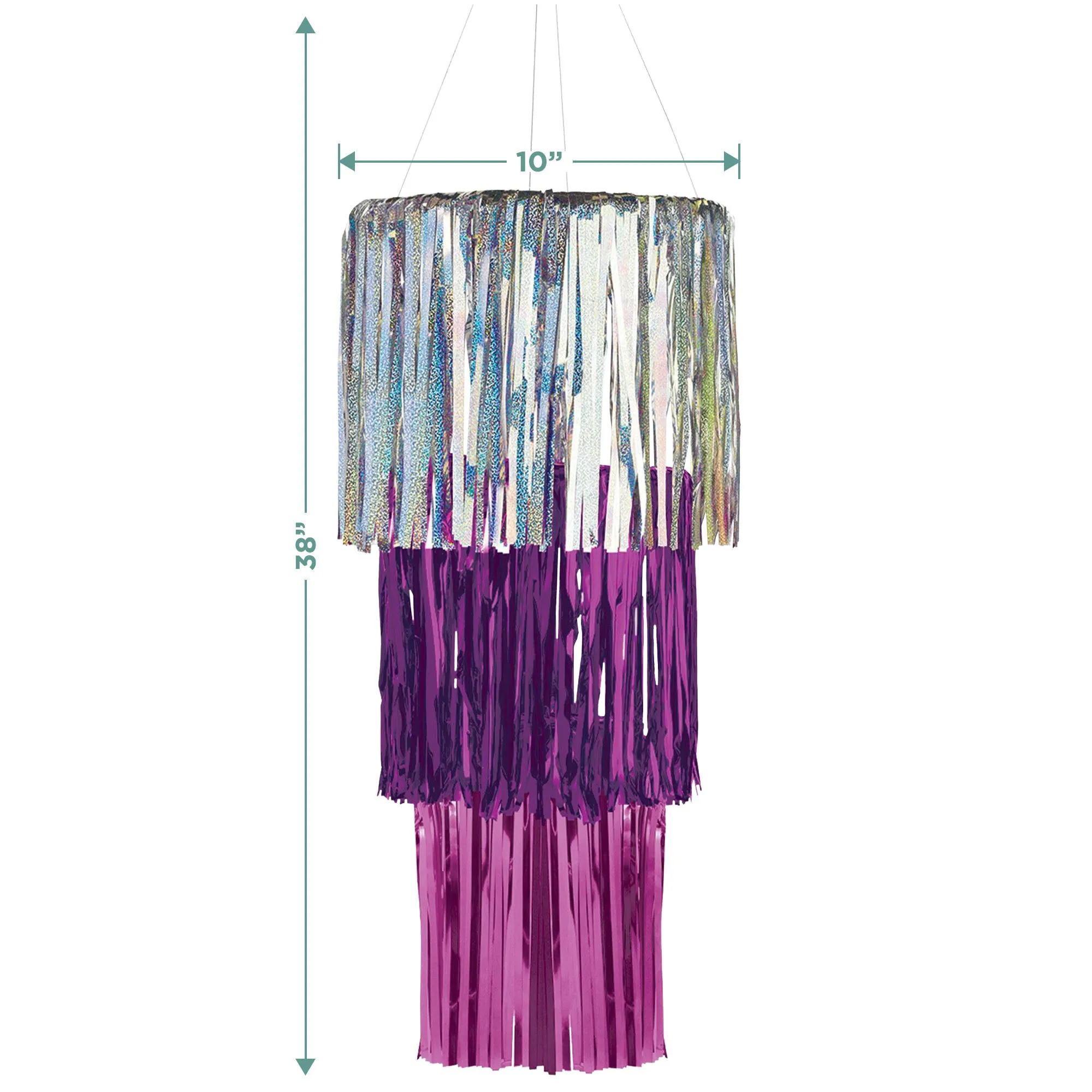 Pink & Silver Sparkle Fringe 3 Tier Chandelier Hanging Party Decoration