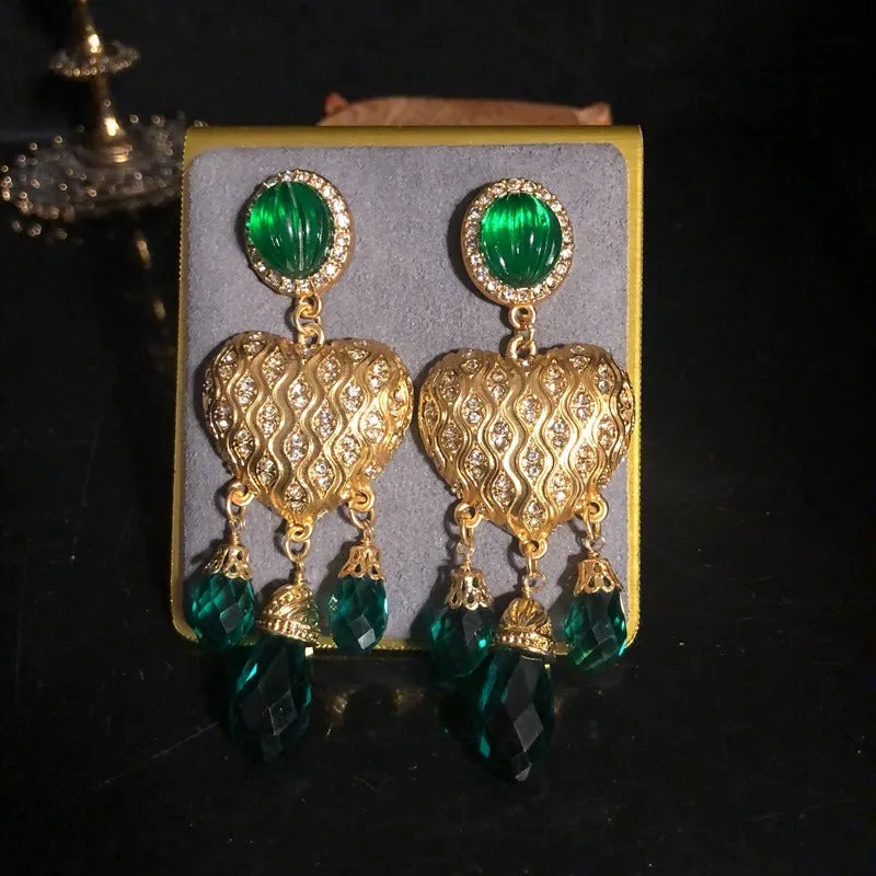 Pre Order: Green Water Droplet Heart-Shaped Earrings