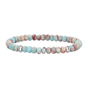 Premium Minimal Aqua Terra Rondelle Beaded Bracelet in Silver