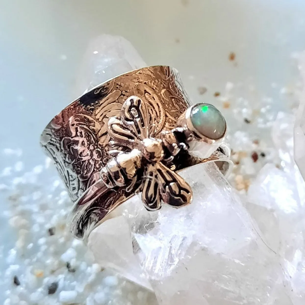 PURE SPIRIT - BEE SPINNING 925 STERLING SILVER OPAL RING