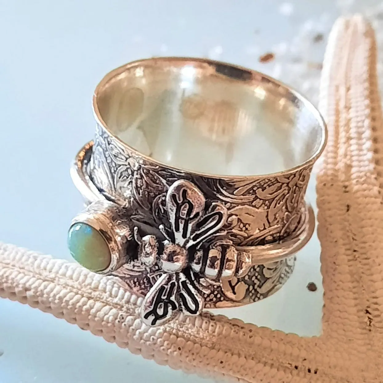 PURE SPIRIT - BEE SPINNING 925 STERLING SILVER OPAL RING