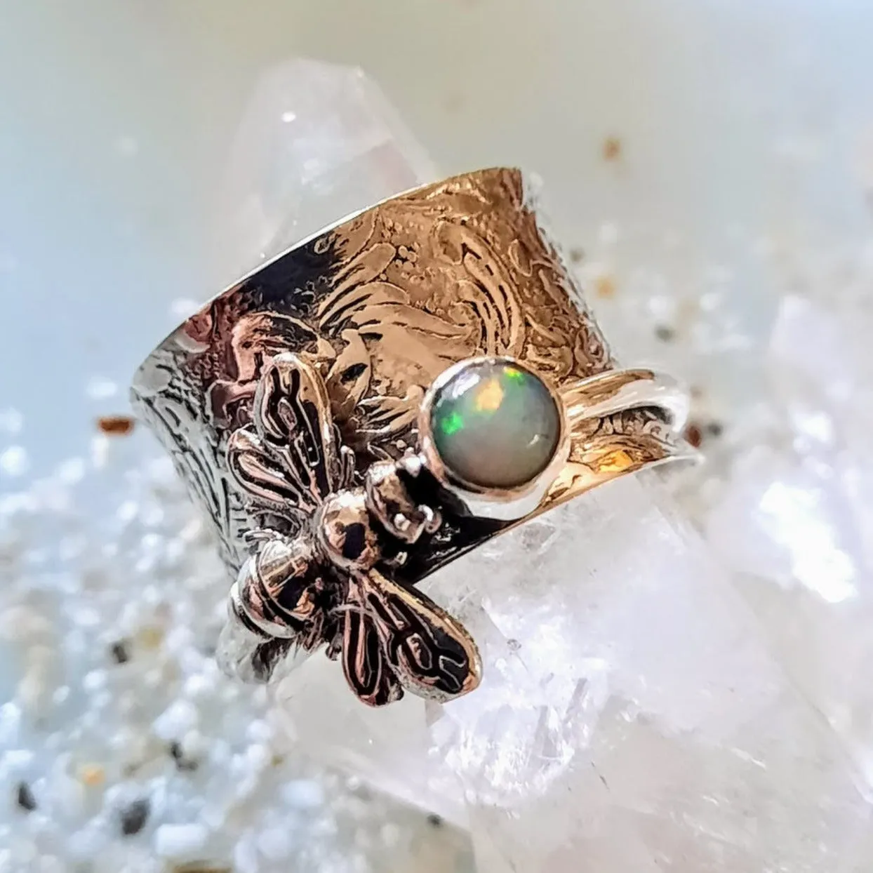 PURE SPIRIT - BEE SPINNING 925 STERLING SILVER OPAL RING