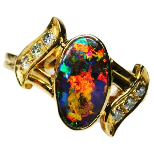 Red Fire Boulder Opal 18k Ring