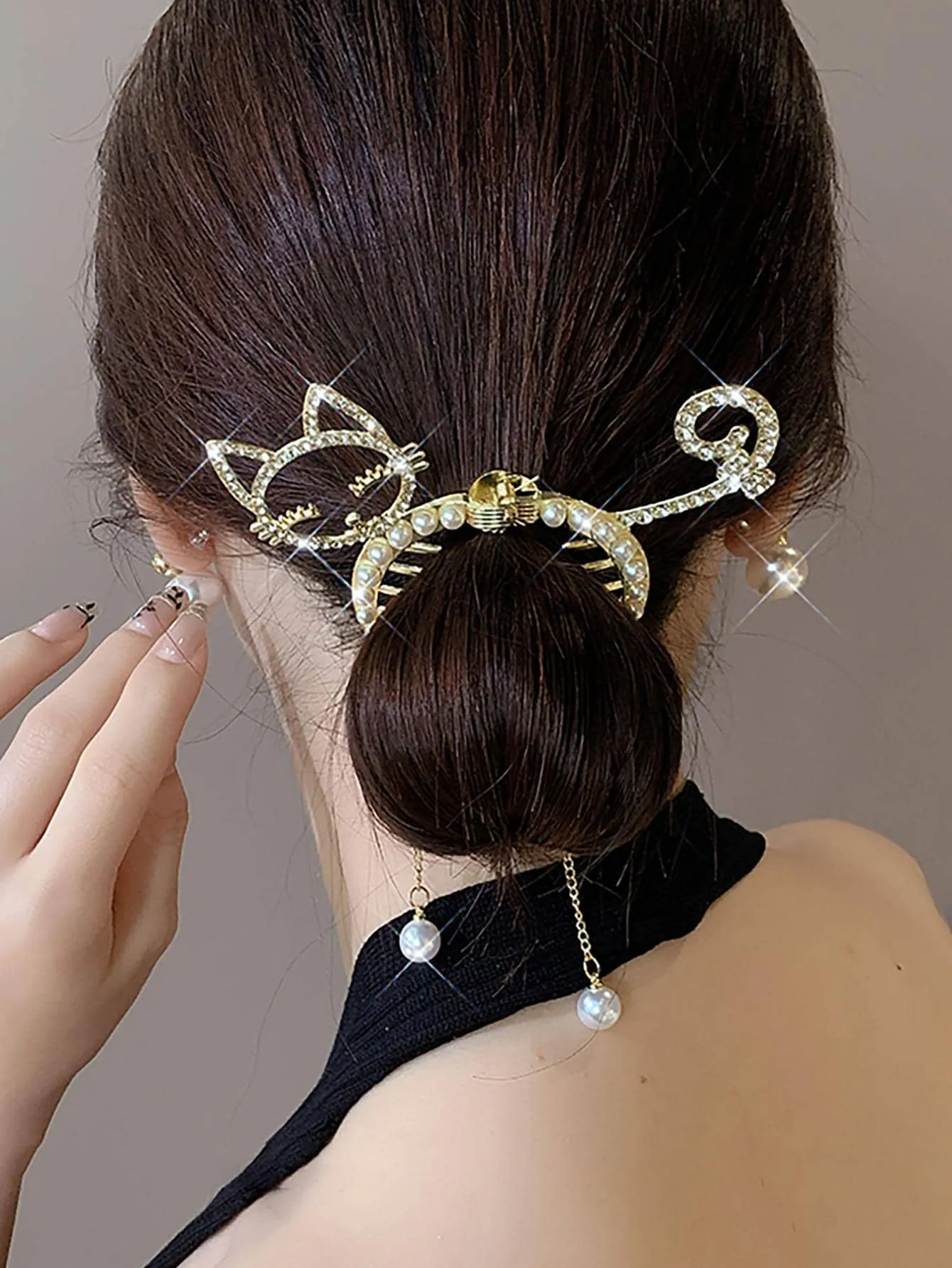 Rhinestone & Cat Decor Hair Pin Creative Hair Pin for Women Barrette Styling