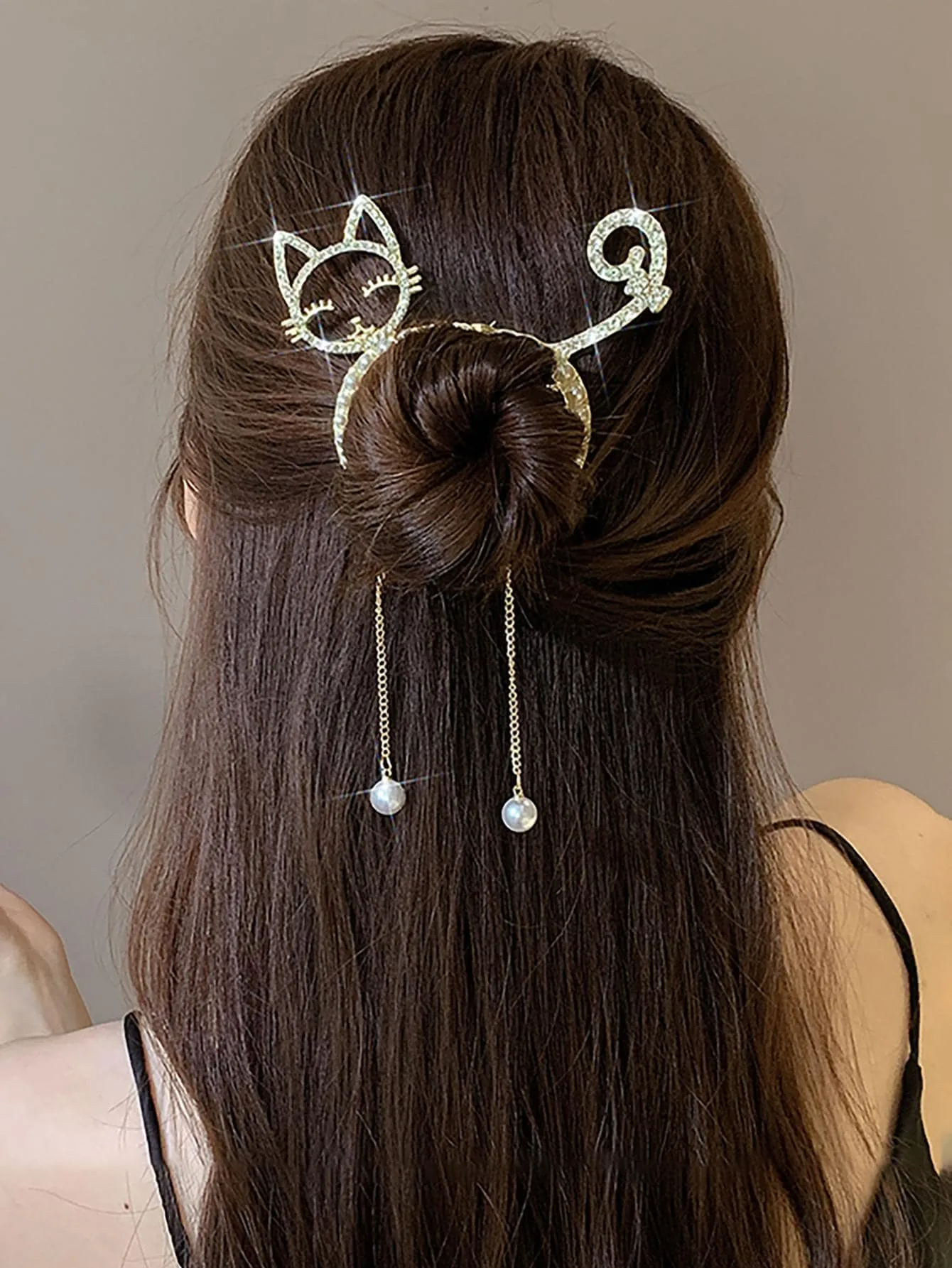 Rhinestone & Cat Decor Hair Pin Creative Hair Pin for Women Barrette Styling