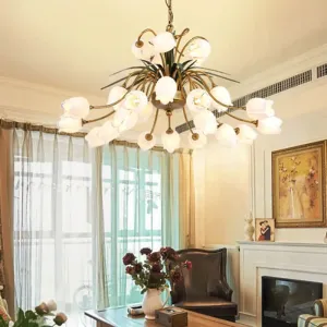 Romantic Metal Tulip/Lily Chandelier Light Fixture - 25-Light LED Ceiling Pendant in Brass for Living Room