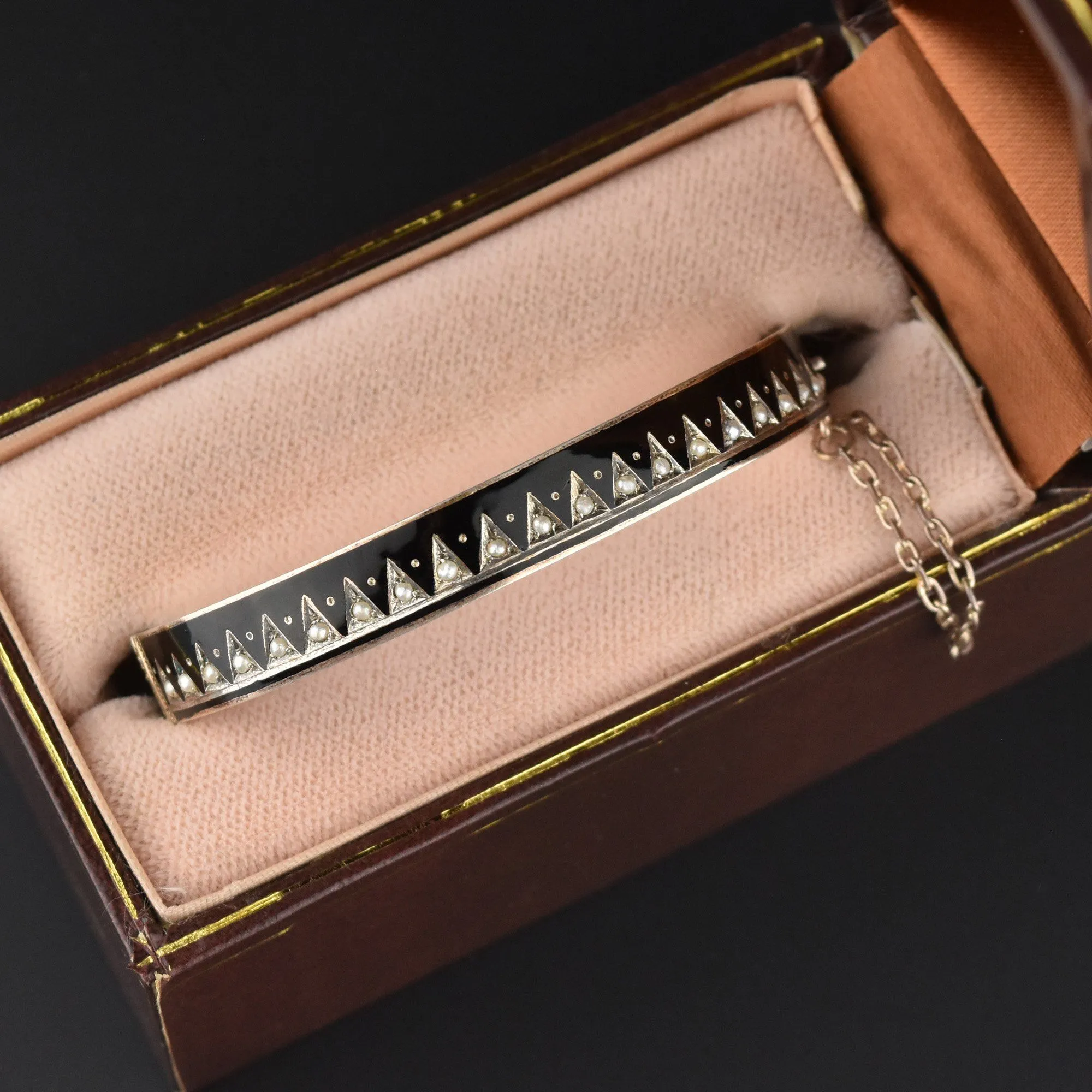 Rose Gold Silver Austro Hungarian Black Enamel Bracelet