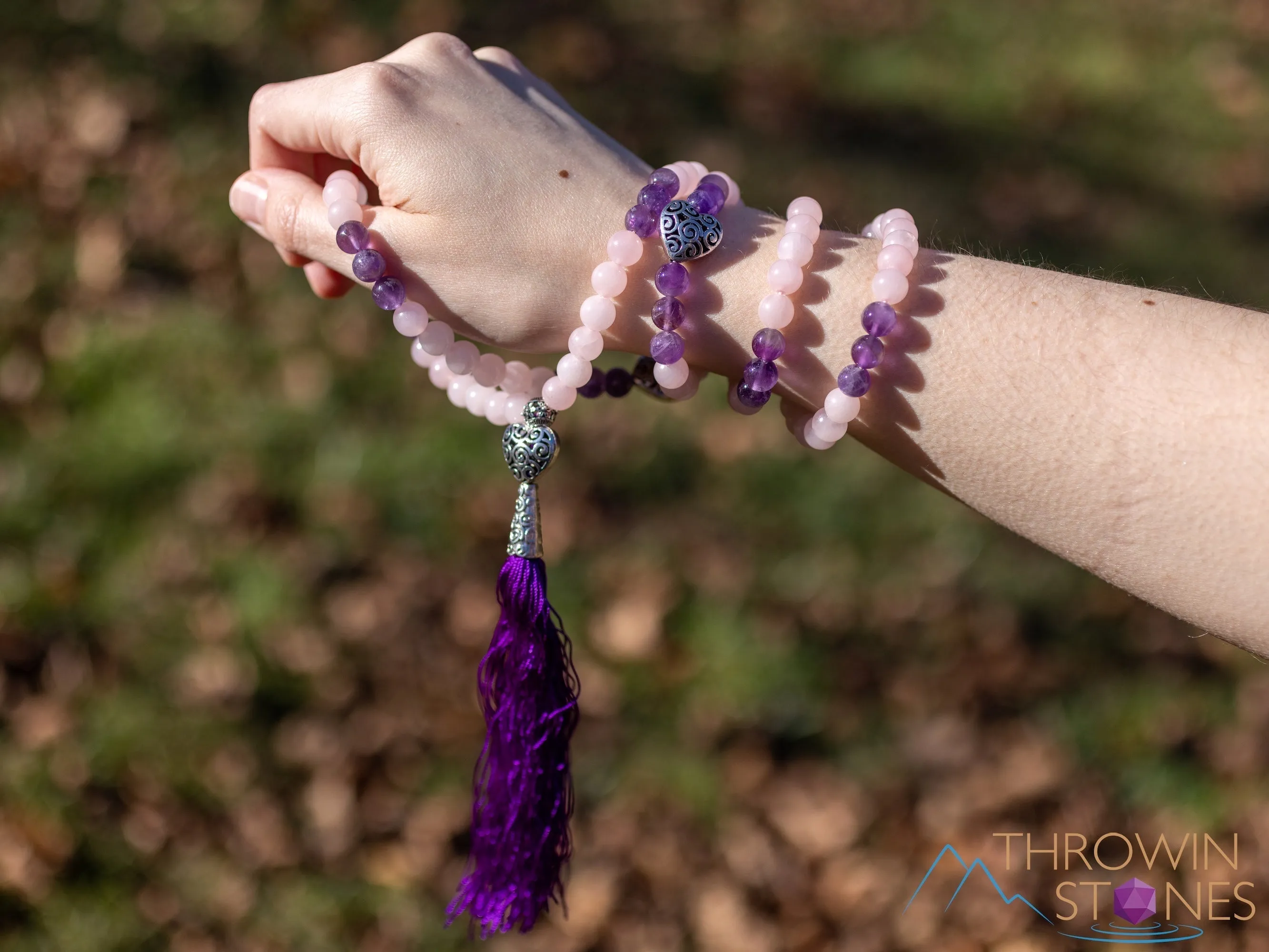 ROSE QUARTZ & AMETHYST Crystal Necklace, Mala - Beaded Necklace, Handmade Jewelry, Healing Crystals and Stones,  E0977