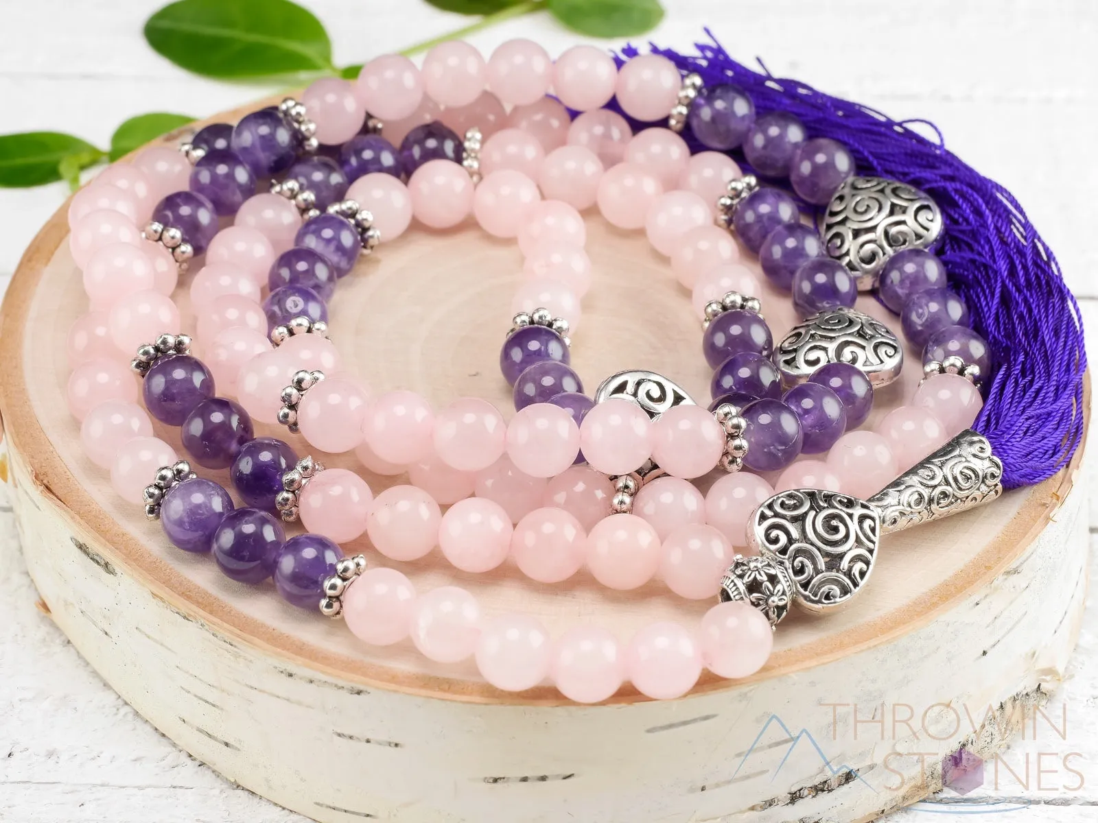 ROSE QUARTZ & AMETHYST Crystal Necklace, Mala - Beaded Necklace, Handmade Jewelry, Healing Crystals and Stones,  E0977