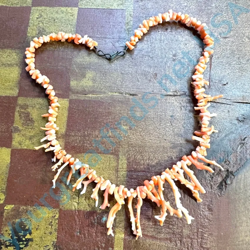 Rustic Vintage Salmon Branch C0ral Necklace 17”