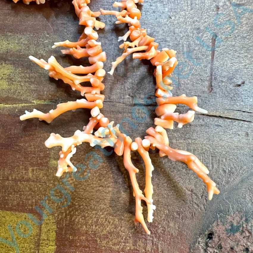 Rustic Vintage Salmon Branch C0ral Necklace 17”