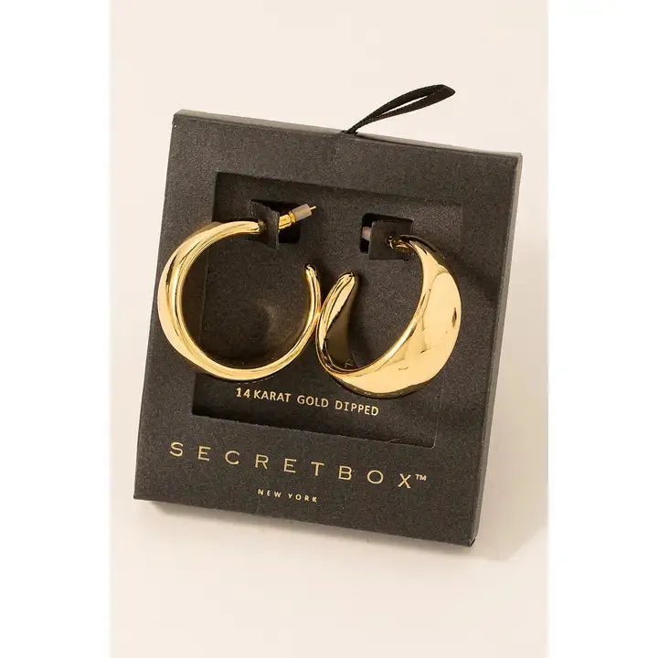 Secret Box Gold Dipped Wide Beveled Hoop Earrings