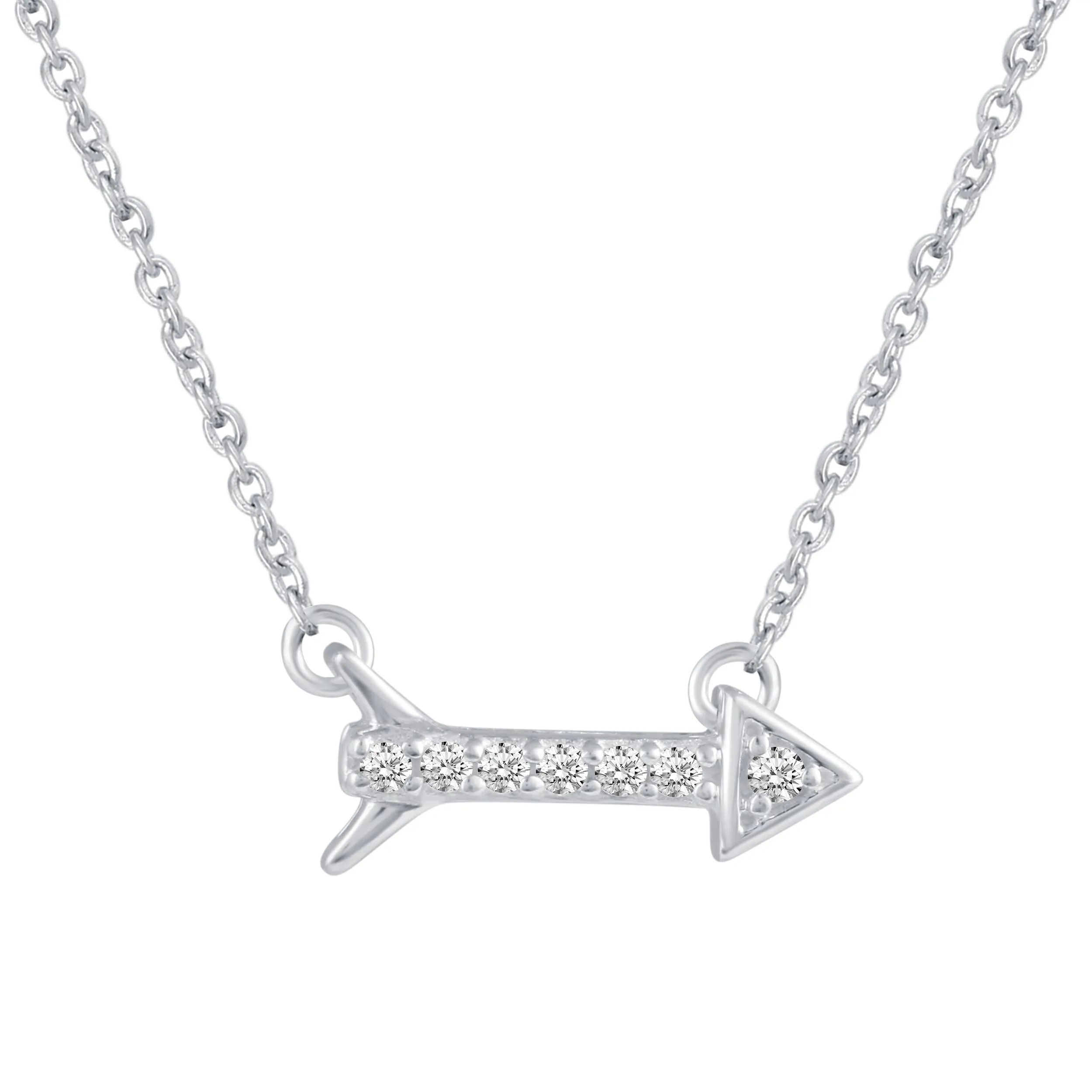 Sideways Arrow 1/20 Cttw Natural Diamond Pendant Necklace set in 925 Sterling Silver