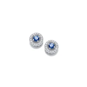 Silver and tanzanite cubic zirconia round cluster stud earrings