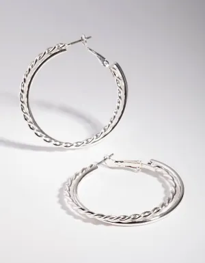 Silver Twisted Double Hoop Earrings