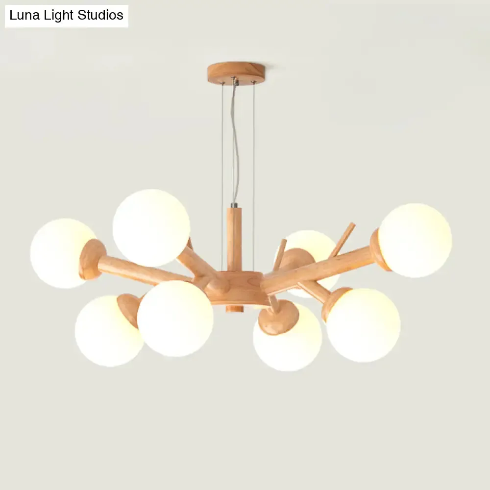 Simplicity Chandelier Light Fixture with Frosted Glass Shade - Wood Branch Ceiling Lighting