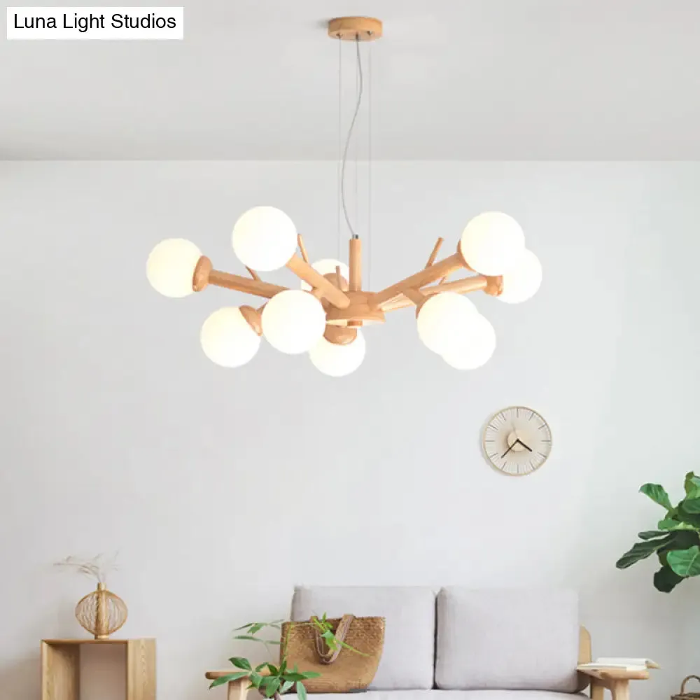 Simplicity Chandelier Light Fixture with Frosted Glass Shade - Wood Branch Ceiling Lighting