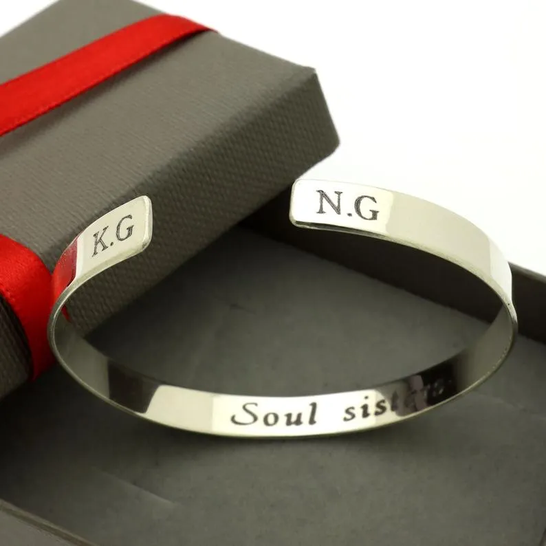 Soul Sisters Gift - Personalized Sterling Silver Bracelet