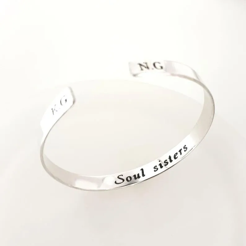 Soul Sisters Gift - Personalized Sterling Silver Bracelet