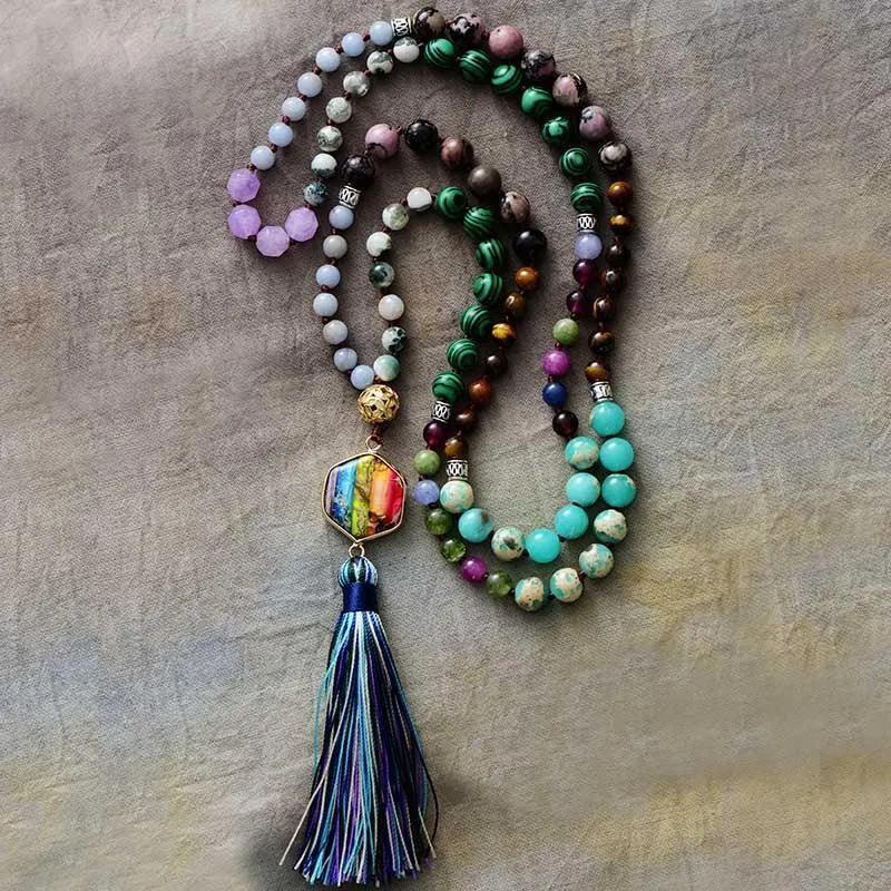 'Star Pendant' Mixed Crystals 108 Mala Beads Necklace