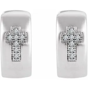 Sterling Silver .05 CTW Natural Diamond Cross Huggie Earrings