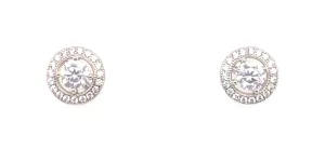 Sterling Silver Cz Halo Stud Earrings Meduim