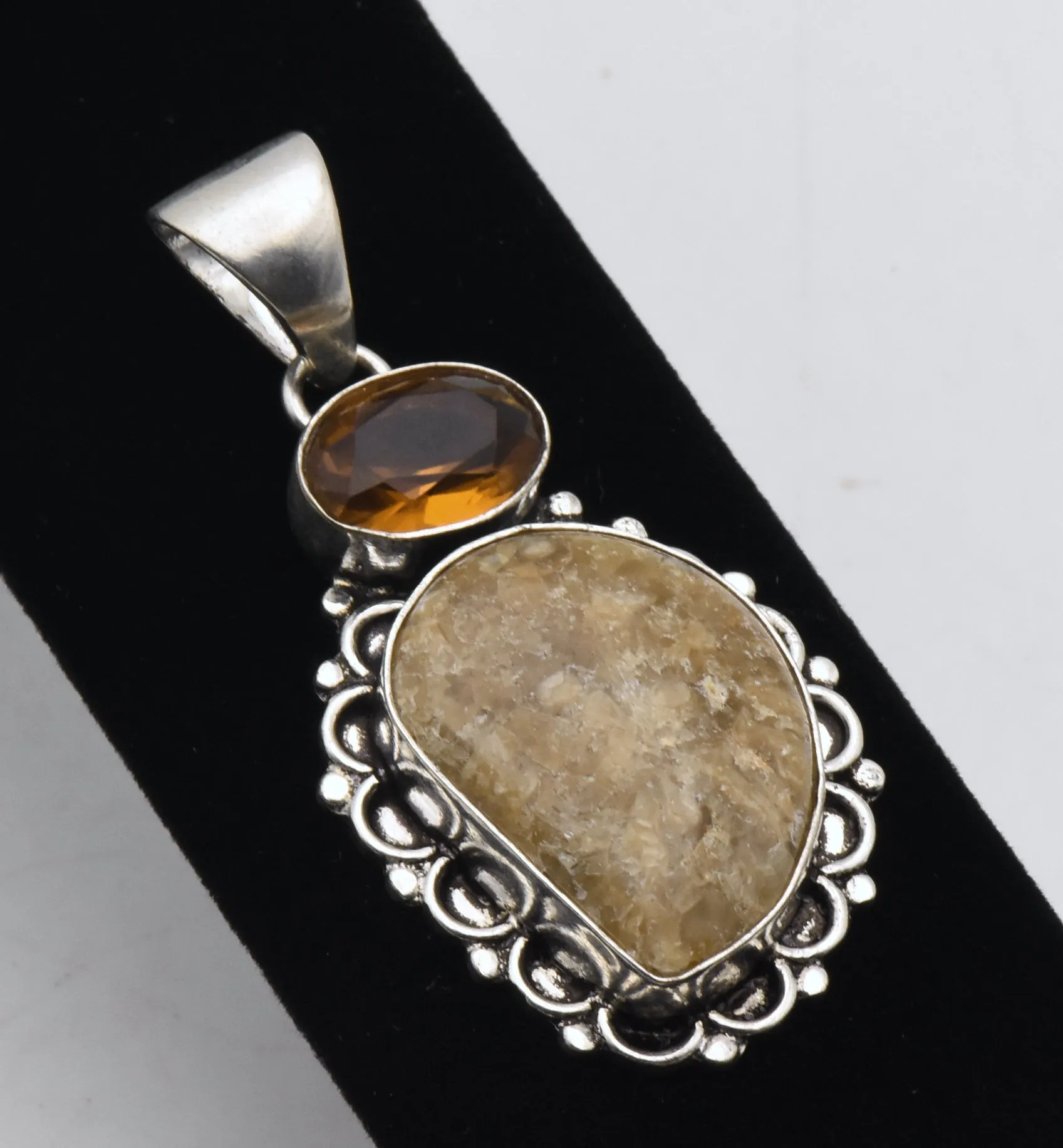 Sterling Silver Fire Opal and Orange Stone Pendant