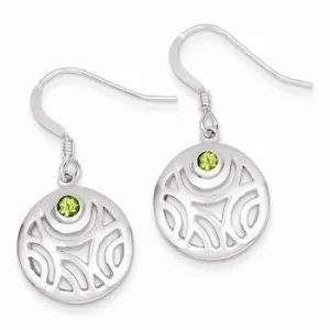 Sterling Silver Peridot Round Polished Dangle Earrings