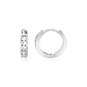 Sterling Silver Petite Hoop Earrings with Cubic Zirconias