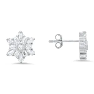 Sterling Silver Snowflake CZ Stud Earrings