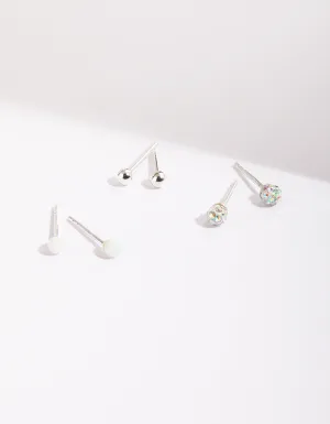 Sterling Silver Synthetic Opal Fireball Earring Pack