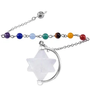 SUNYIK Rock Quartz Merkaba Star Pendulum, 7 Chakra Crystal Point Healing Reiki Dowsing Wicca Divination Tool