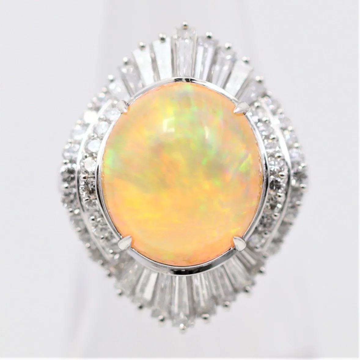 Superb Mexican Fire Opal Diamond Platinum Cocktail Ring