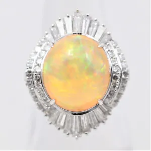 Superb Mexican Fire Opal Diamond Platinum Cocktail Ring