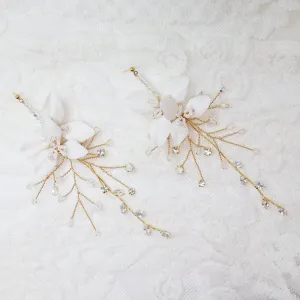 Swarovski Crystal White Flower Opal Long Vine Leaves Earrings, Long Bridal Jewelry, 925 Sterling Silver, Statement Earrings Cz