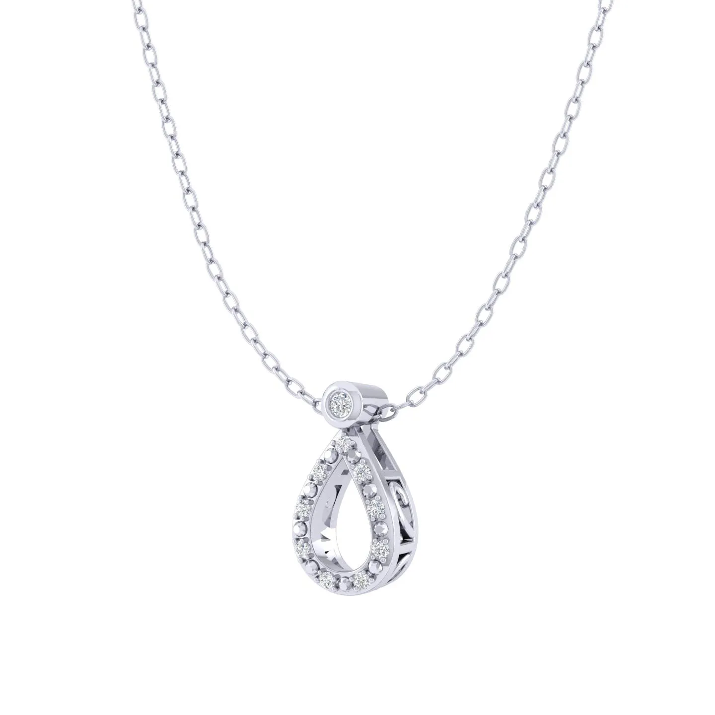 TearDrop 1/20 Cttw Natural Diamond Pendant Necklace set in 925 Sterling Silver