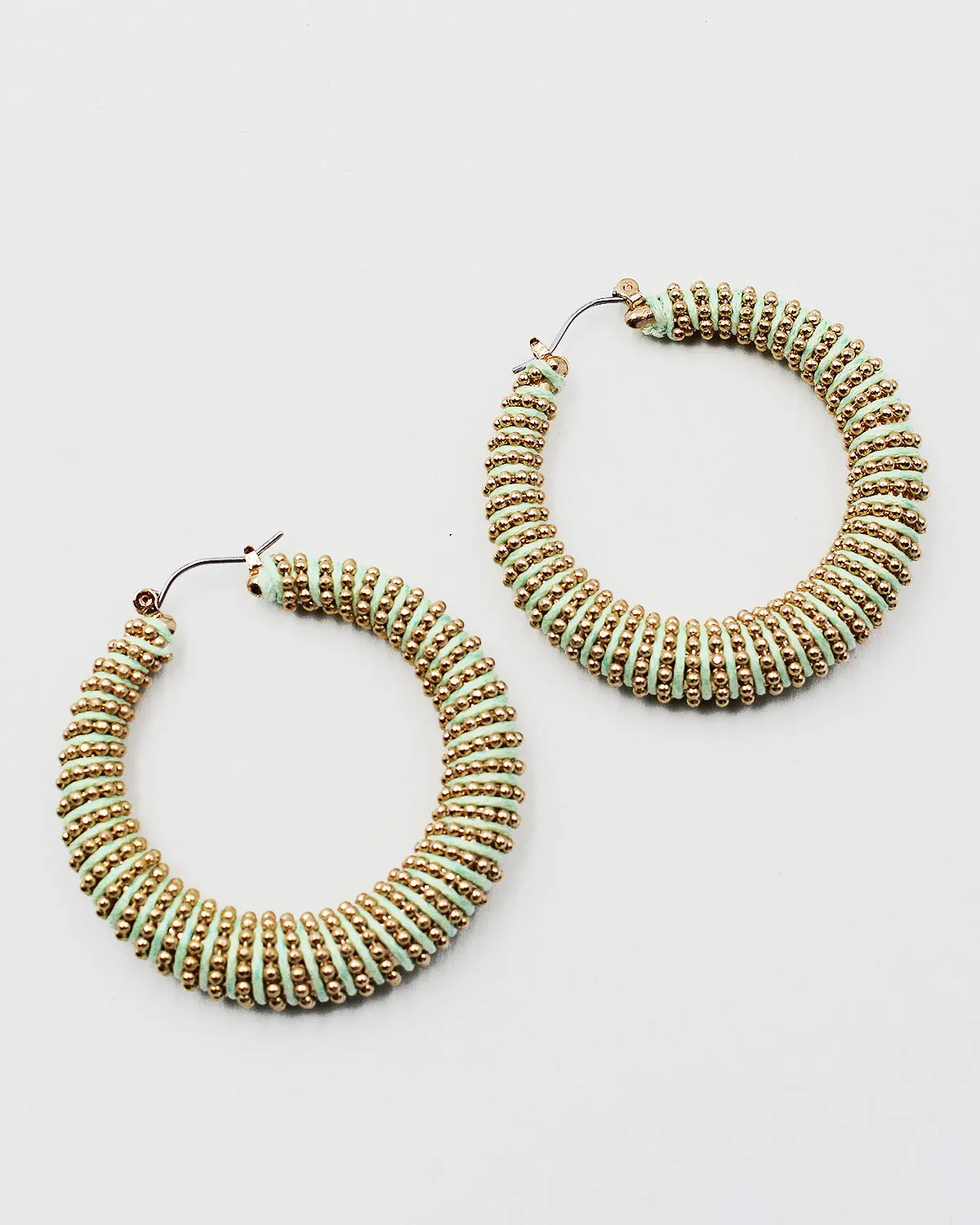 Threaded Hoop Earrings with Round Metal Beads